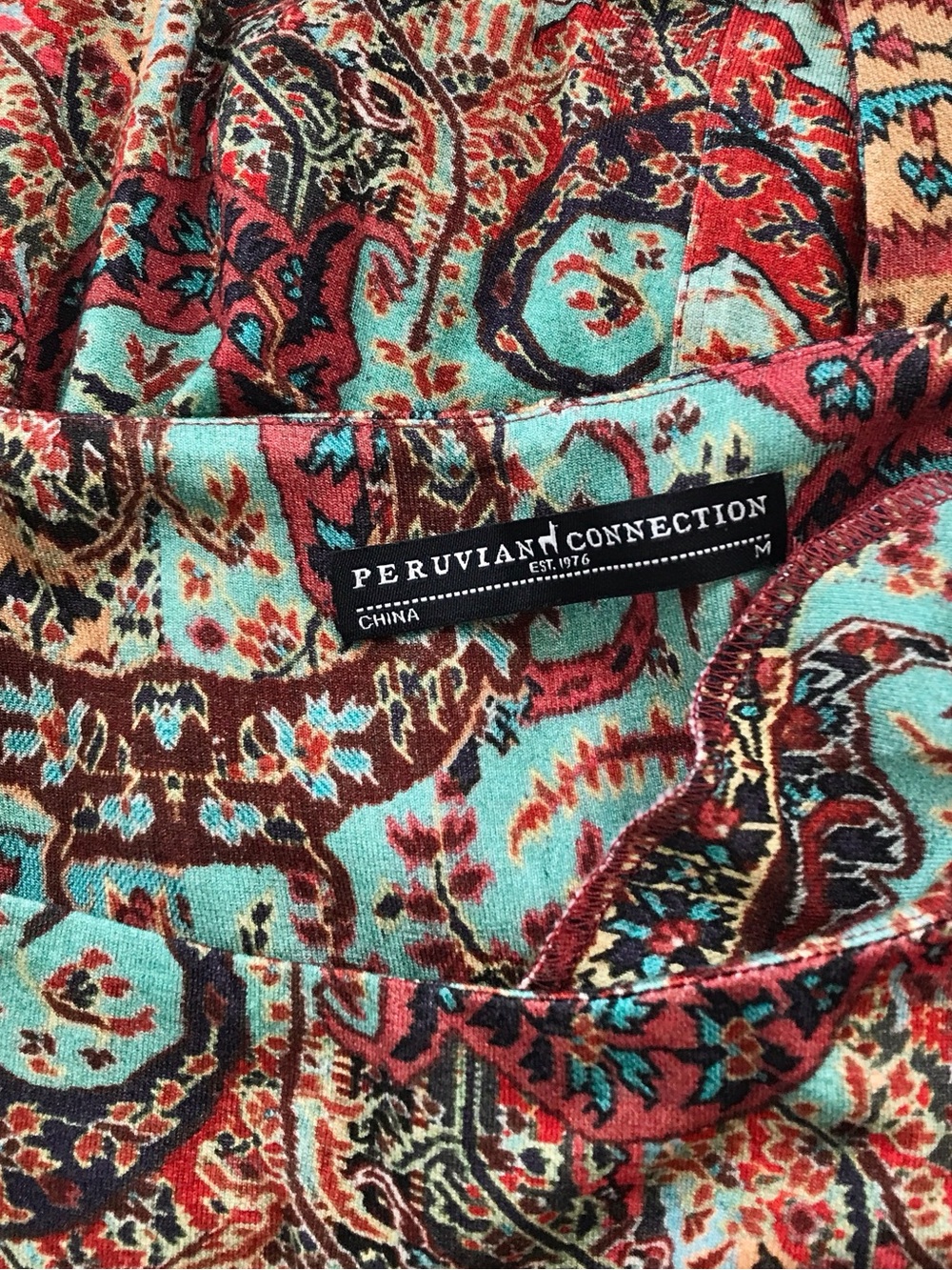 Peruvian Connection Midi Montallegro Dress Teal Blue Gold Red Long Sleeved - Picture 12 of 13